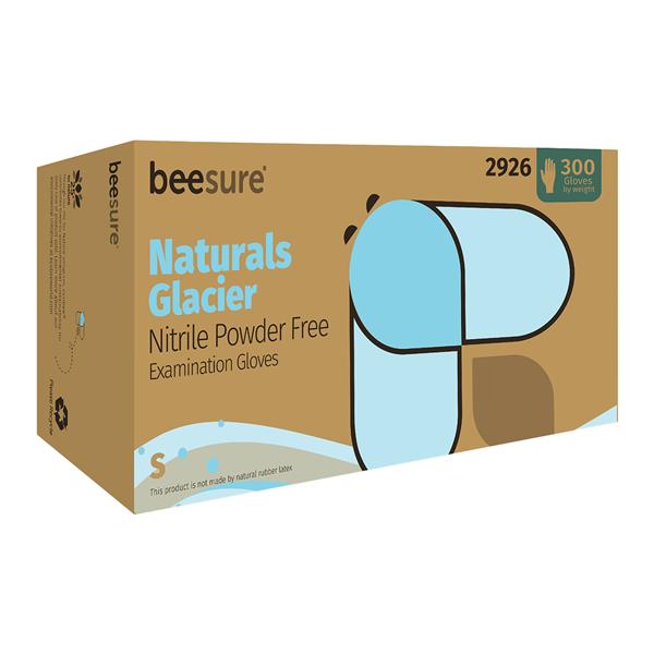 EcoBee -BeeSure Naturals Glacier Nitrile Exam Gloves Small Blue Non-Sterile, 10 BX/CA BE2926