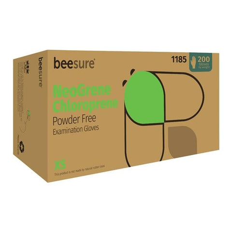 EcoBee -BeeSure NeoGrene Chloroprene Exam Gloves X-Small Green Non-Sterile, 10 BX/CA BE1185