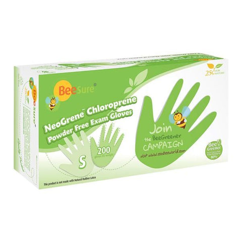 EcoBee -BeeSure NeoGrene Chloroprene Exam Gloves Small Green Non-Sterile, 10 BX/CA BE1186