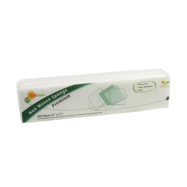EcoBee BeeSure Rayon/Polyester Blend Non-Woven Sponge 2" x 2" 4 Ply Non-Sterile NWvn  - BE1522