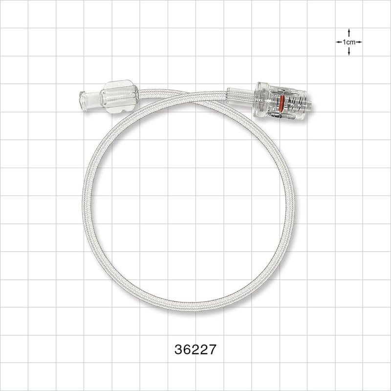 Bonded Braided High-Pressure Extension Line, Female Luer Lock to Rotating Male Luer Lock - 0.071 inch ID x 0.144 inch OD (1.8 mm x 3.7 mm); 12 inch (304.8 mm); 1200 psi - 36227