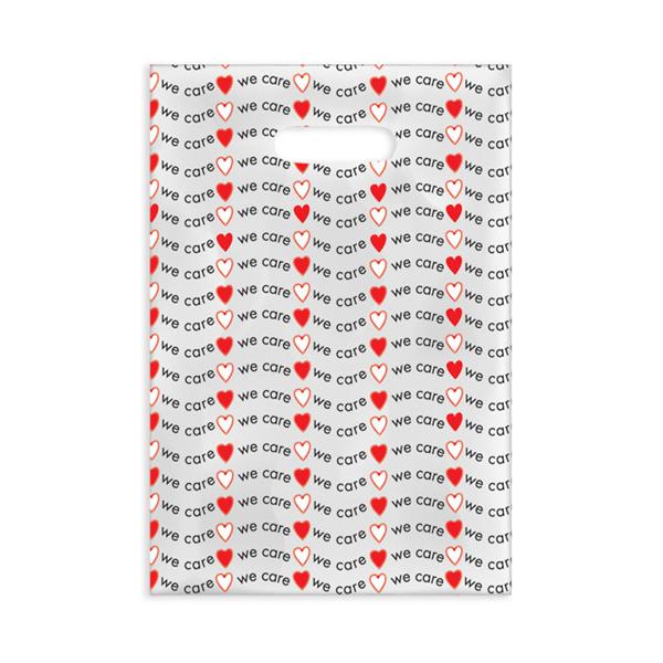 Office Supplies & Practice Mkt Scatter Print Bags We Care with Heart 2 Sided Print Clear 7 in x 10 in 100/Box - 98E