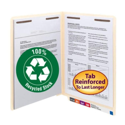 Office Supplies & Practice Mkt Manila Folder 8.5"x11" End Tab 100% Recycled Fasteners 1&3 50/Box, 5 BX/CA - 34160