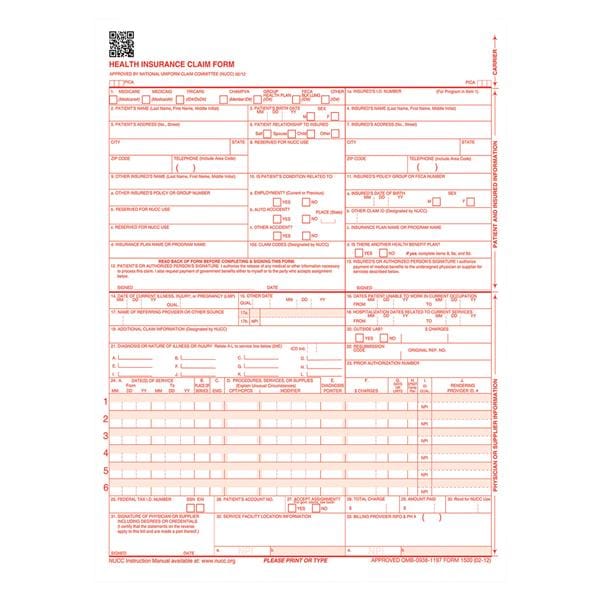 Office Supplies & Practice Mkt Insurance Claim Forms CMS-1500 2012 Laser Cut 8.5 in x 11 in White 1000/Package - CMS12LC1