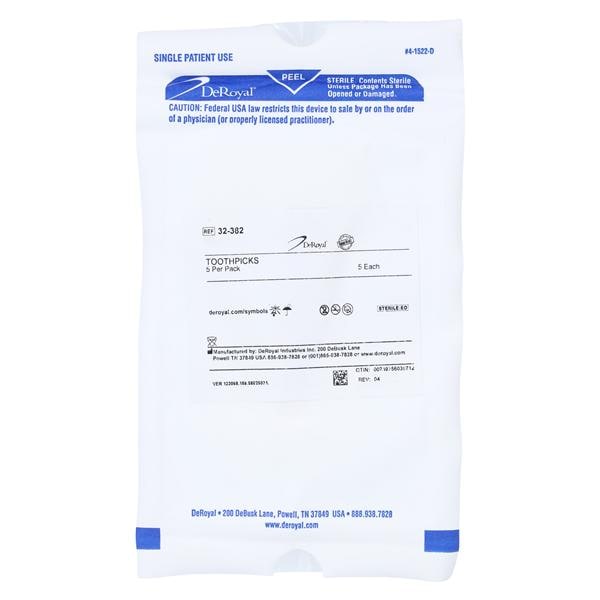 Deroyal Industries Inc -Interdental Picks Wood 5/Package, 25 PK/CA 32-382