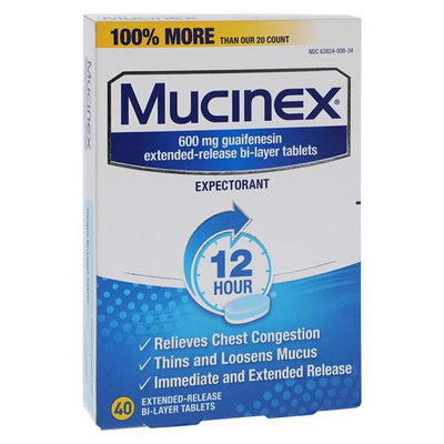 RB Health US LLC Mucinex Tablets 600mg Extended Release 40/Box, 24 BX/CA — 63824-00840