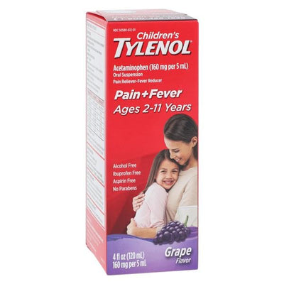 J&J Sales & Logistics Co Tylenol Children Pain Reliever/Fever Reducer Liquid Suspension Grape Splash 4oz/Bottle, 36 BT/CA - 302960800