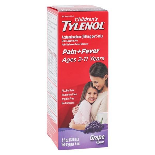 J&J Sales & Logistics Co Tylenol Children Pain Reliever/Fever Reducer Liquid Suspension Grape Splash 4oz/Bottle, 36 BT/CA - 302960800