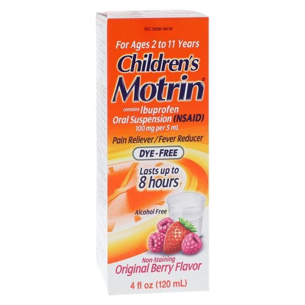 J&J Sales & Logistics Co Motrin Children NSAID Suspension 100mg/5mL Berry Dye-Free 4oz/Bottle, 36 BT/CA - 018403