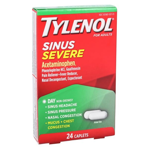 J&J Sales & Logistics Co Tylenol Sinus/Pain Oral Caplets 325/5/200mg Daytime 24/Box, 48 BX/CA - 302622500