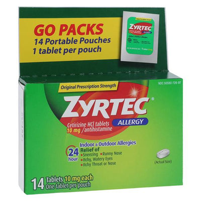 J&J Sales & Logistics Co Zyrtec OTC Allergy Oral Tablets 10mg Individual Blister 14/Box, 24 BX/CA - 032043200