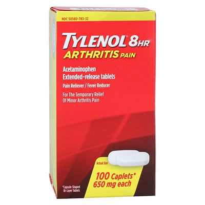 J&J Sales & Logistics Co Tylenol 8Hr Arthritis Pain Fever Reducer Caplets 650mg 100/Bottle, 48 BT/CA - 308381900