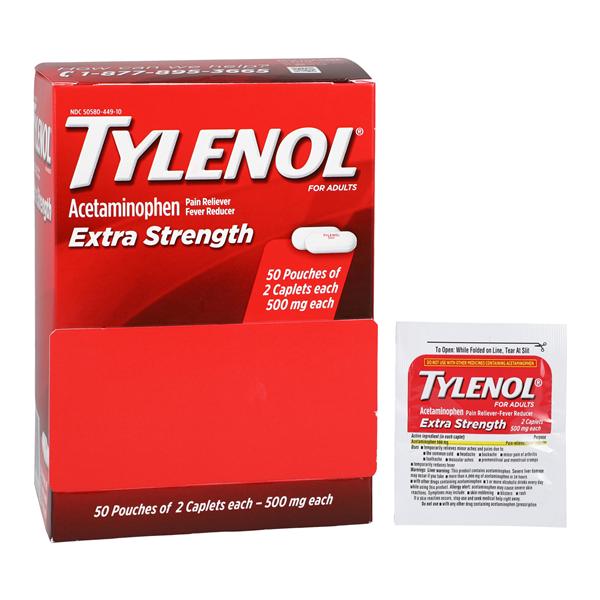 J&J Sales & Logistics Co Tylenol Pain Reliever/Fever Reducer Caplets 500mg Extra Strength Industrial Pack 50x2/Box, 36 BX/CA - 304491000