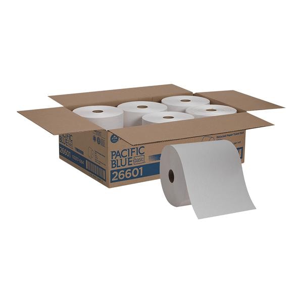 Georgia Pacific -Pacific Blue Basic Paper Towel Roll Disposable Recycled 1 Ply 7.875 in x 800 in White 6/Case 26601