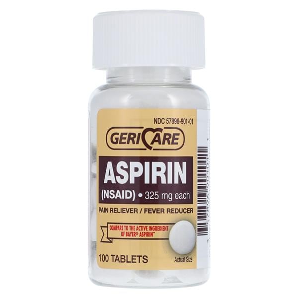 Geri-Care Pharmaceuticals Aspirin Pain Relief Tablets 325mg 100/Bottle - 57896090101