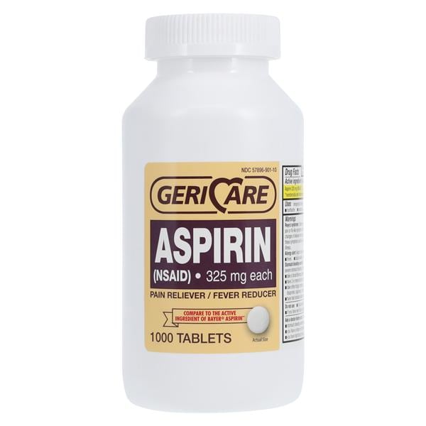 Geri-Care Pharmaceuticals Aspirin Tablets 325mg 1000/Bottle - 901-10
