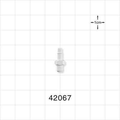 Threaded Connector, Barbed, White - Fits 1/8 inch ID Tubing (0.125 inch, 3.18 mm) Tapered 10-32 UNF - 42067