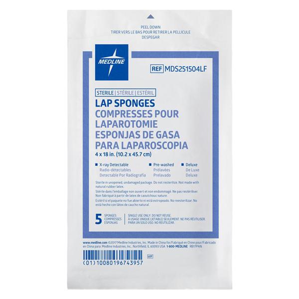 Medline Industries Inc Lint-Free Laparotomy Sponge 4x18" Sterile X-Ray Detectable Pre-Washed LF - MDS251504LF