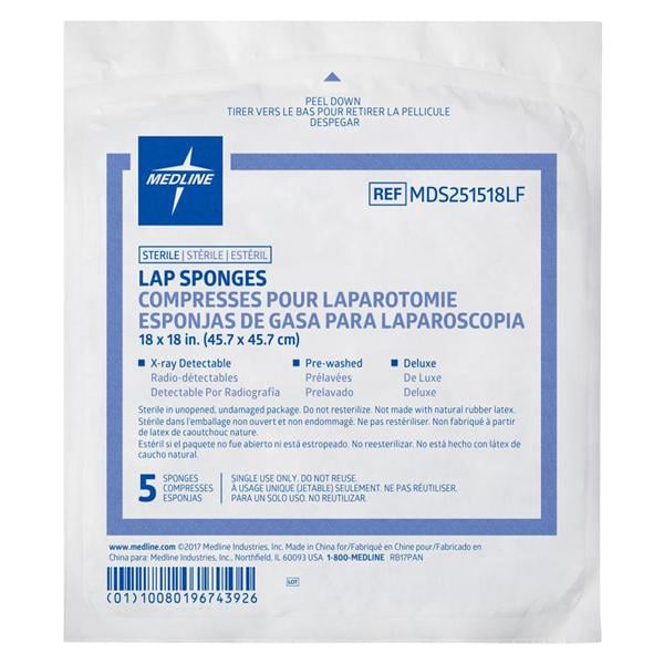 Medline Industries Inc Lint-Free Laparotomy Sponge 18x18" Sterile X-Ray Detectable Pre-Washed LF - MDS251518LF
