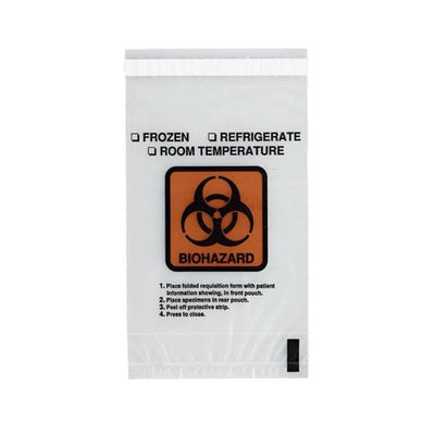Rd Plastics -Specimen Transport Bag 2mil 15x17" Clear Adhesive Strip Plastic Biohazard Symbol Non-Sterile Disposable With Pouch 500/Case G120