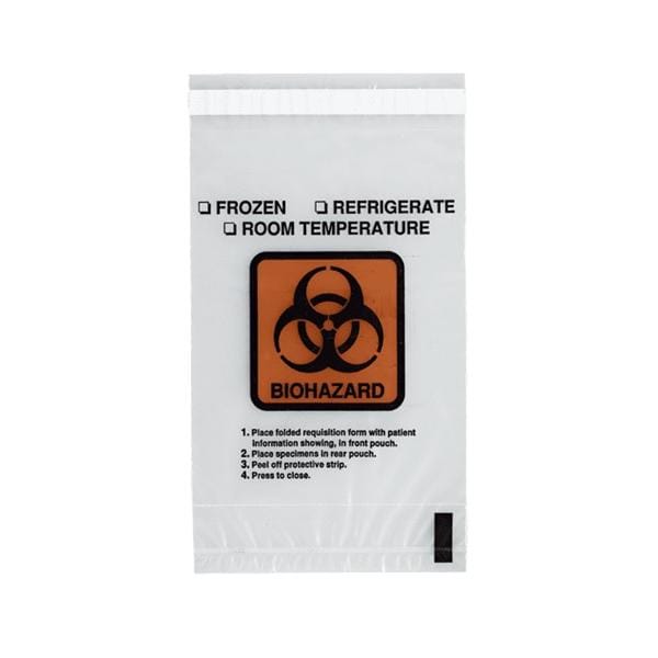 Rd Plastics -Specimen Transport Bag 2mil 15x17" Clear Adhesive Strip Plastic Biohazard Symbol Non-Sterile Disposable With Pouch 500/Case G120