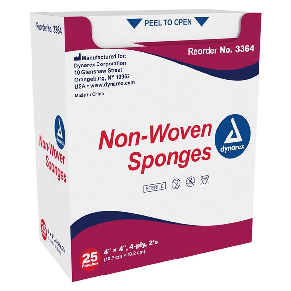 Dynarex Corporation Cotton/Polyester/Viscose Non-Woven Sponge 4x4" 4 Ply Sterile LF, 24 BX/CA - 3364