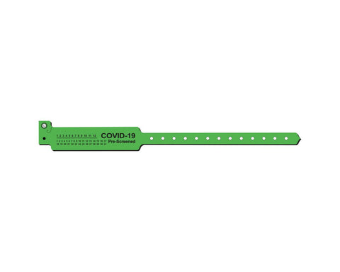 PDC Sentry® Alert Bands® Poly "COVID-19 Pre-Screened" Pre-Printed, State Standardization 1" x 11-1/2" Adult Day Glow Green, 500 per Box | 5055P-39-PDM