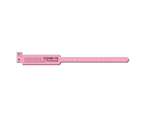 PDC Sentry® Alert Bands® Poly "COVID-19 Pre-Screened" Pre-Printed, State Standardization 1" x 11-1/2" Adult Pink, 500 per Box | 5055P-12-PDM