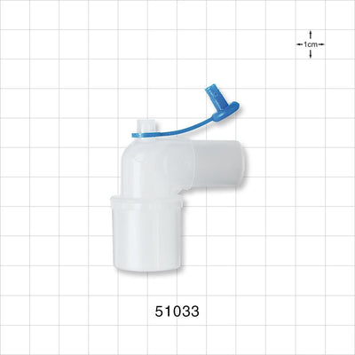 Elbow Connector, Female Luer Lock Port w/Plug - 15 mm OD x 22 mm OD/15 mm ID - 51033