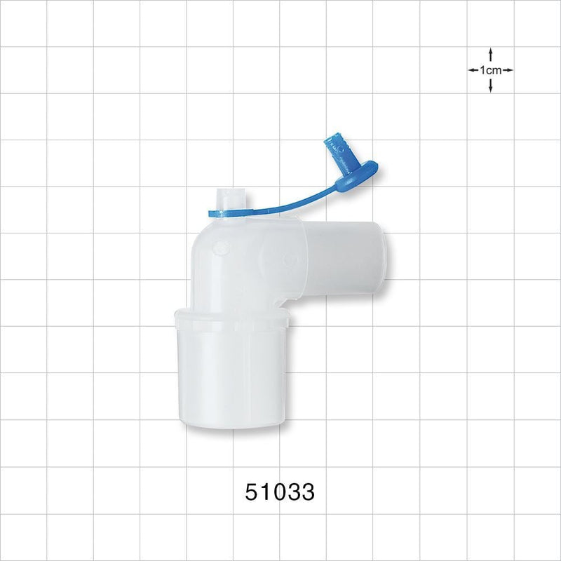 Elbow Connector, Female Luer Lock Port w/Plug - 15 mm OD x 22 mm OD/15 mm ID - 51033