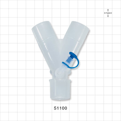 Y Connector, Tubing Ports, Side Port w/ Plug, Natural - 22 mm OD; 22 mm OD; 22 mm OD/15 mm ID - 51100