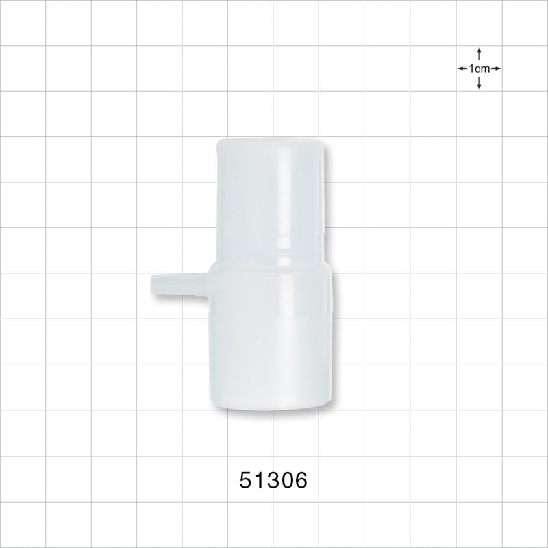 Straight Connector, Tubing port, Tubing Port Side Port, White - 22 mm ID x 15 mm ID/22mm OD x 4.5 mm OD Side Port - 51306