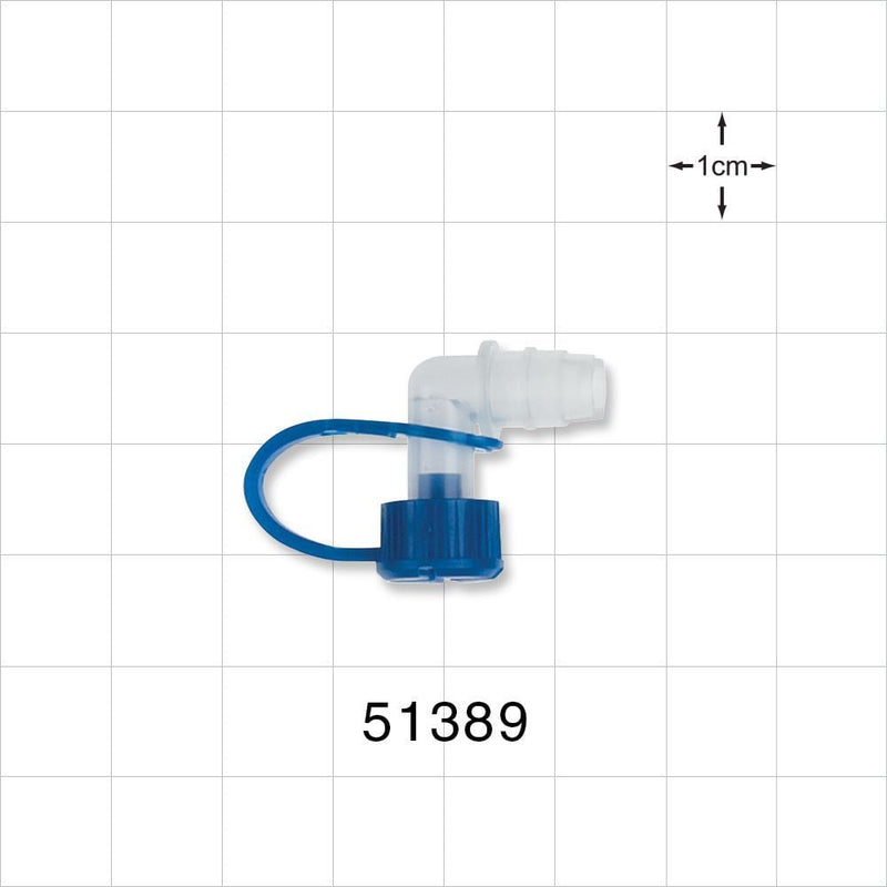 Elbow Connector, Barbed, Female Luer Lock w/Plug - Fits 1/4 inch ID Tubing (0.25 inch, 6.35 mm) - 51389