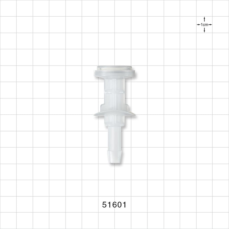 Sanitary Flange, Barbed, Natural, Pre-Attached Gasket - 0.5 inch/0.75 inch Mini; Fits 1/4 inch ID Tubing (0.25 inch, 6.35 mm) - 51601