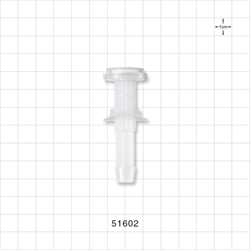 Sanitary Flange, Barbed, Natural, Pre-Attached Gasket - 0.5 inch/0.75 inch Mini; Fits 3/8 inch ID Tubing (0.375 inch, 9.53 mm) - 51602