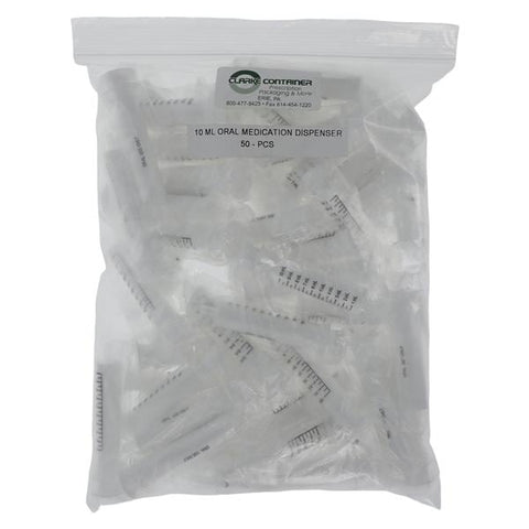 Clarke Container Division Syringe Dispenser Plastic 10mL Oral Transparent Reusable 50/Pack - 96504