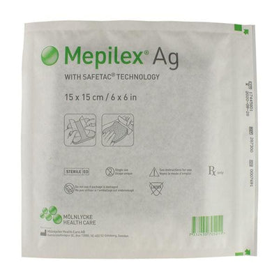 Molnlycke Healthcare Mepilex Ag Polyurethane Foam Dressing 6x6" Sterile Mildly Adhesive Gntl Adh LF, 5 BX/CA - 287300