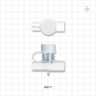 T Connector, Valved with Cap - 22 mm OD x 15 mm OD x 15 mm ID - 56617
