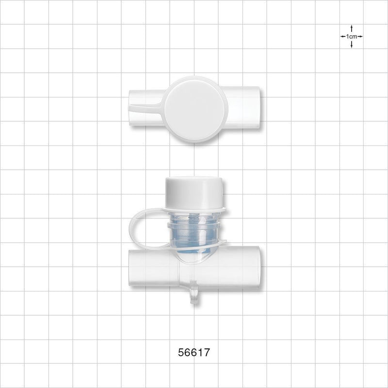 T Connector, Valved with Cap - 22 mm OD x 15 mm OD x 15 mm ID - 56617