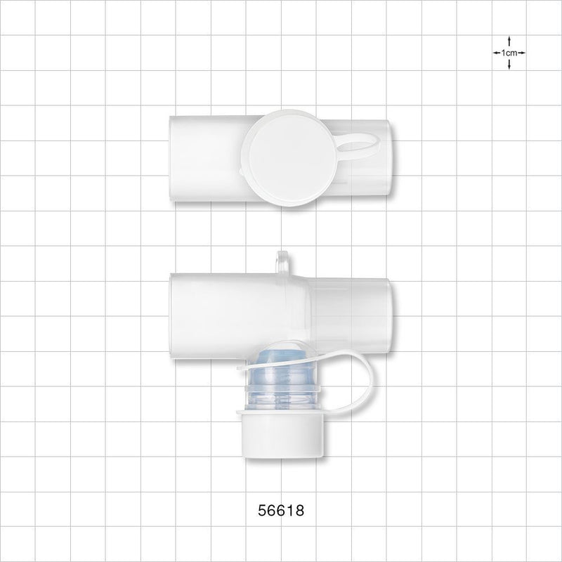 T Connector, Valved with Cap - 22 mm ID x 22 mm OD / 15 mm ID x 22 mm ID - 56618