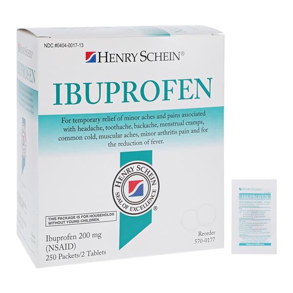 Henry Schein Inc. Ibuprofen NSAID Tablets 200mg Pouch 250x2/Box, 12 BX/CA - 5700177