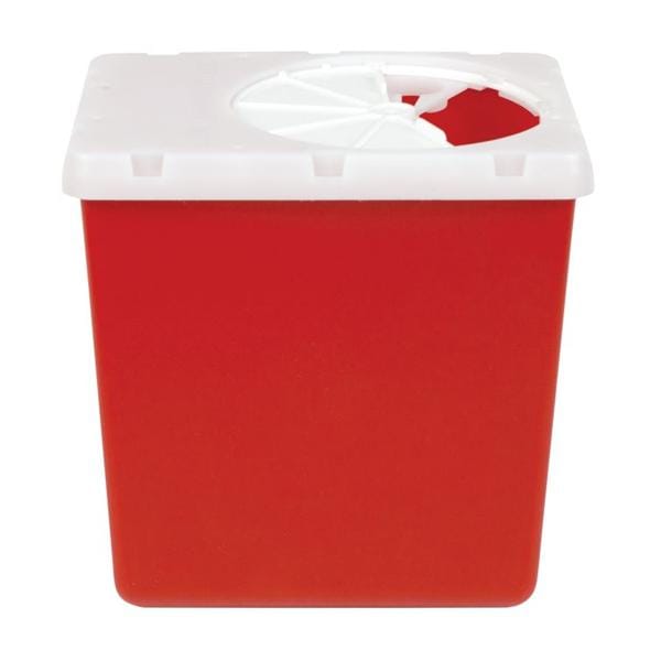 Henry Schein Inc. -Sharps Container 2.2qt Red/Clear 6-2/5x4-3/5x6-7/10" Rotor Lid Horizontal Drop Polypropylene Nestable Transportable Shatter/Puncture Resistant Each, 60 EA/CA 0322-150R-HS