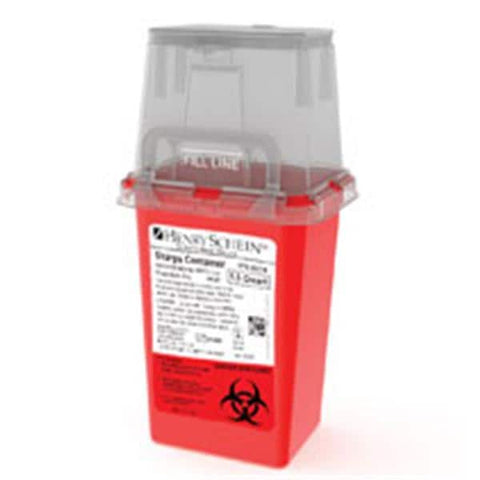 Henry Schein Inc. -Sharps Container 1.5qt Red/Clear 5x4-3/10x9-1/5" Flip Lid Polypropylene Nestable Shatter/Puncture Resistant Each, 36 EA/CA 0310-150T-HS