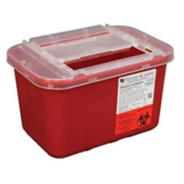 Henry Schein Inc. -Sharps Container 1gal Red/Clear 10-3/10x7x5-3/5" Sliding Lid Polypropylene Nestable Shatter/Puncture Resistant Each, 32 EA/CA 0319-1500-HS
