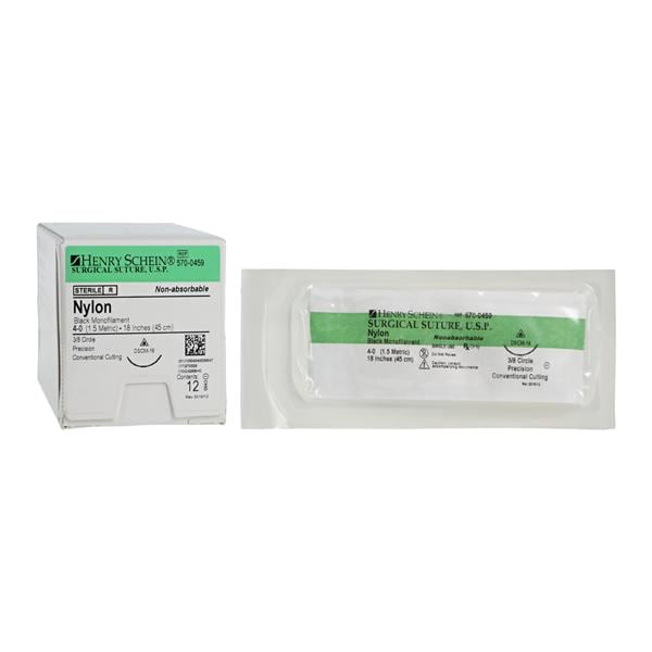 Henry Schein Inc Suture 4-0 18" Nylon Monofilament DSCM16 Black 12/Bx . - 5700459