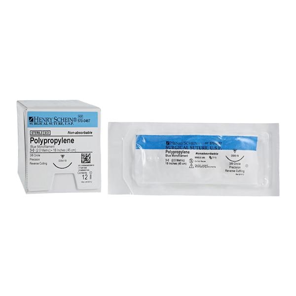 Henry Schein Inc. Prolene Suture 5-0 18" Polypropylene Monofilament DSM19 Blue 12/Bx  - 5700468