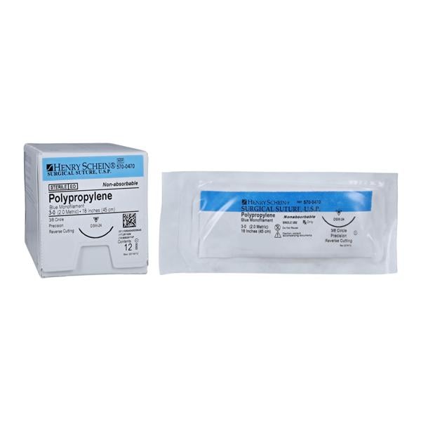 Henry Schein Inc.  Prolene Suture 3-0 18" Polypropylene Monofilament DSM24 Blue 12/Bx - 5700470