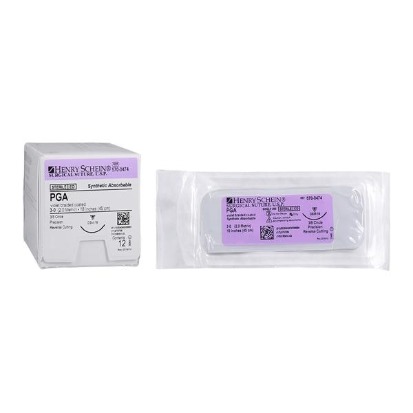 Henry Schein Inc Polysyn Suture 3-0 18" Polyglycolic Acid Braid DSM19 Violet 12/Bx . - 5700474