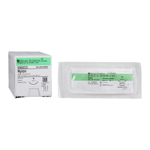 Henry Schein Inc. Suture 3-0 18" Nylon Monofilament PC-31 Black 12/Bx - 5700479