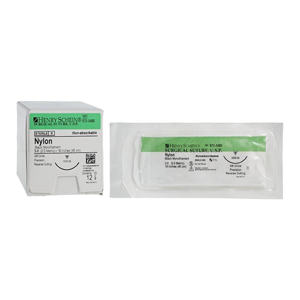 Henry Schein Inc. _ Suture 3-0 18" Nylon Monofilament PC-33 Black 12/Bx - 5700480